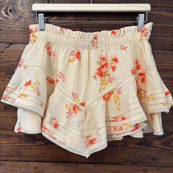 aerie Dresses & Skirts - Aerie Rock N Ruffle Floral Skort Women's M Cream Orange Boho Lace Cottagecore